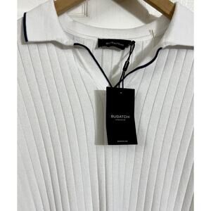 New BUGATCHI Polo Mens White Rib Knit Sweater Short Sleeve Preppy XL MSRP $179